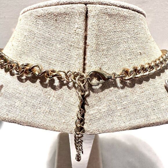 Anthropologie Gold-Tone Pyramid Bar Stud Bib Chain Statement Necklace - Picture 2 of 2